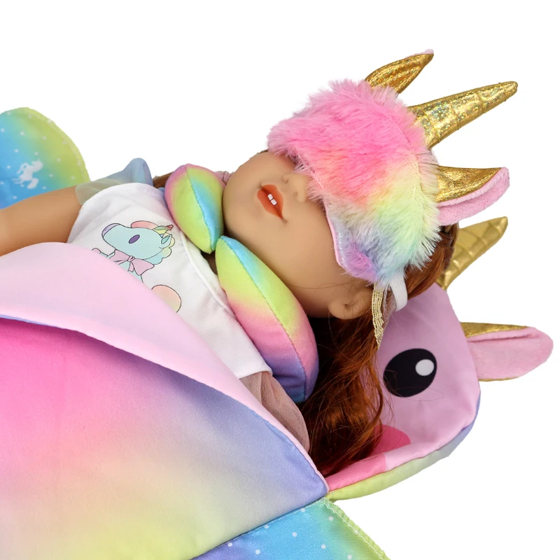 17 Inch Baby Doll Sleeping Bag Rainbow Color Reborn Baby Dolls Carry Out Bag Child's Gift Pillow Eye Mask Doll Accessory