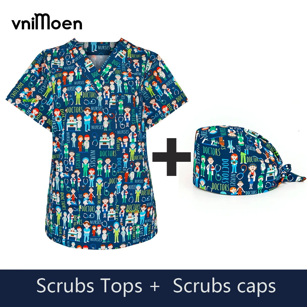 New High Quality Nursing Scrub Tops man and Women surgic Uniforms Pet Clinic Nurse V-neck Medical Doctor Work Clothing Wholesale