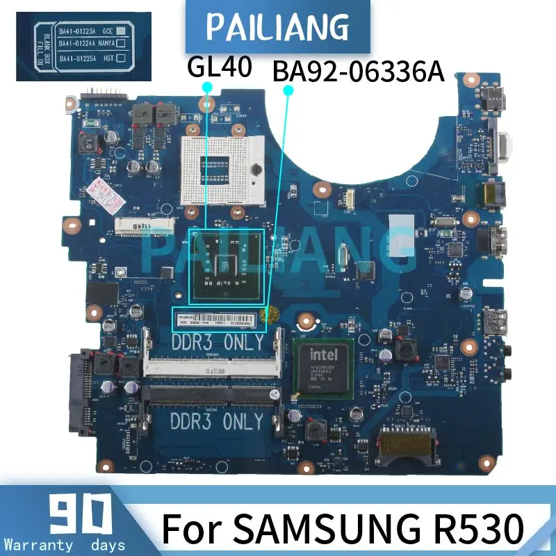 

PAILIANG Laptop motherboard For SAMSUNG R530 Mainboard BA92-06336A BA41-01223A GL40 DDR3 tesed