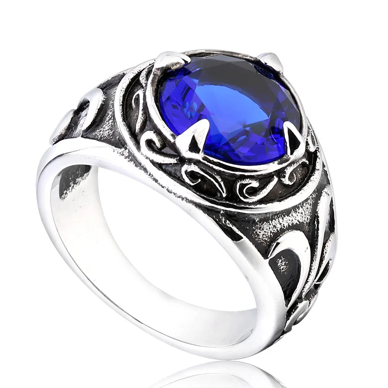 Steel soldier New Arrival blue stone Fashion Stainless Steel Jewelry exquisite titanium steel men ring