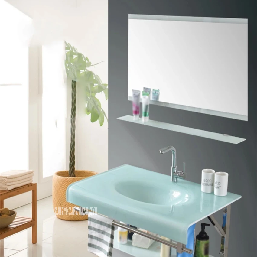 

456 Ceramic Washstand Combination With Mirror Bathroom Wall Mounted Ceramic Basin Toughened Glass Wall-Hung Sinks Cabinet