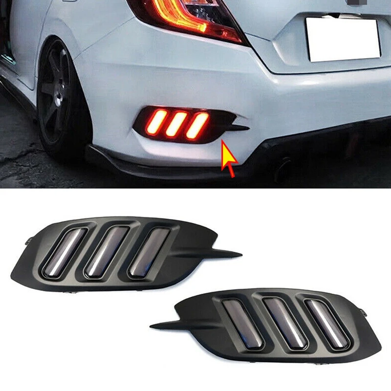 NEW-Car LED DRL Daytime Running Lights Rear Bumper Brake Light Tail Light Fog Lamp for Honda Civic 10Th Gen 2016-2019