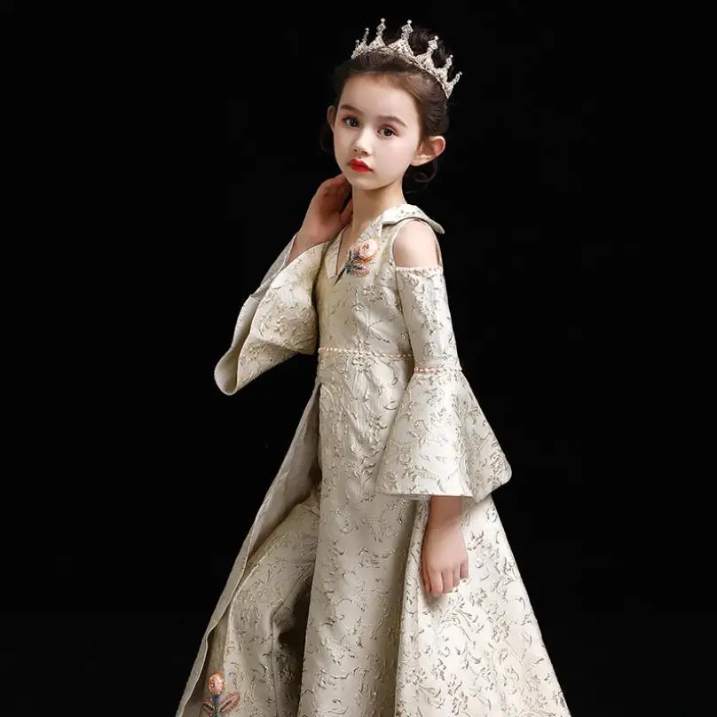 Luxury Girls Princess Trailing Dresses 2019 New Girls Pageant Catwalk Ball Gowns Birthdays party Dress Modis Kids Vestidos Y2141