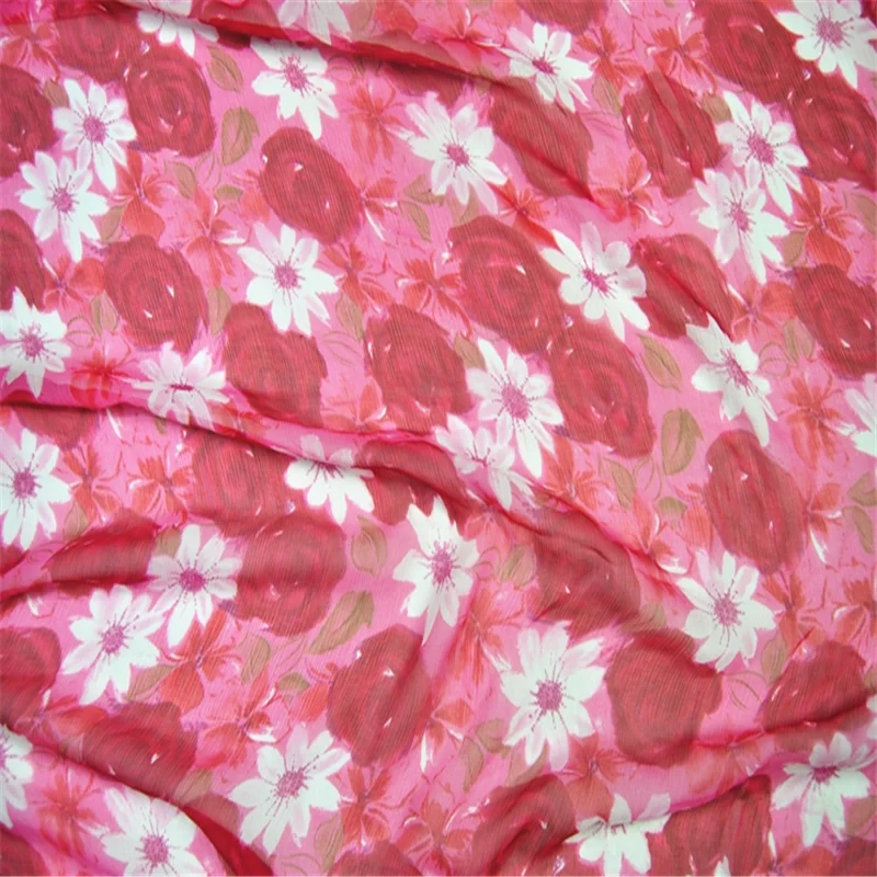 Tela de crepé de seda de crisantemo rosa de alta calidad, Georgette con Material ligero para vestido de verano