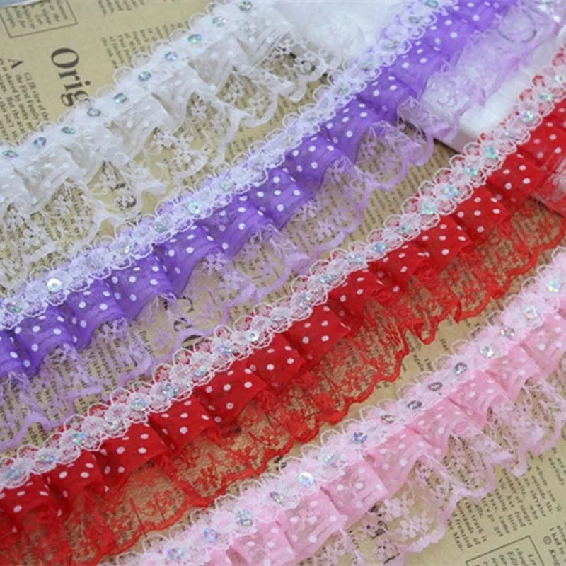 41Yds DIY Chiffon Ruffle Lace Pleated Trim Dress Decoration Tulle Sequins Fabric Applique Ribbon Craft Sewing for Girl Headband