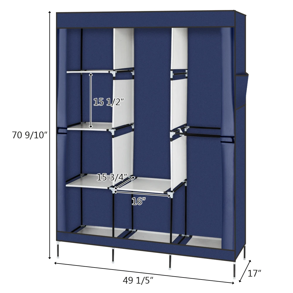 71" Portable Closet Wardrobe Clothes Rack Storage Organizer with Shelf Gray & Navy Blue