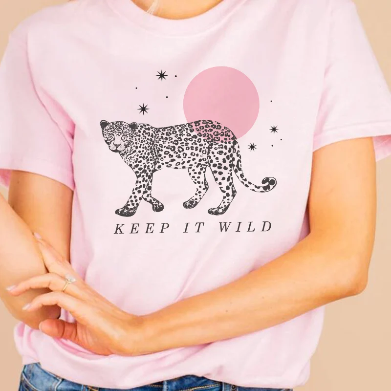 Leopard Printed Aesthetic Vintage Tshirt Summer Cute Boho Style Ladies Tops Femme Short Sleeve Graphic T Shirts Women Clothes