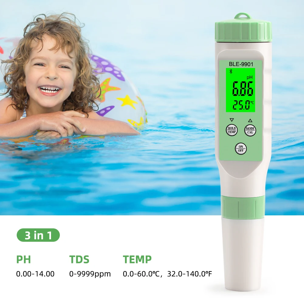 BlueTooth PH EC TDS TEMP Salinity Meter Digital Drinking Water Quality Tester Smart Online Monitor APP Control for Aquarium Pool