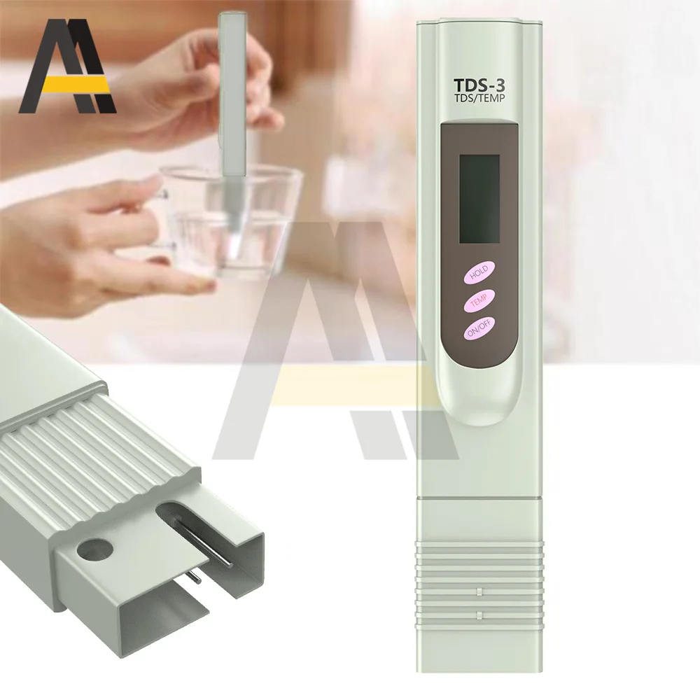 TDS Meter Digital Water Tester TDS-3 TEMP Meter 0-9990ppm TDS-3/TEMP LCD Display Water Monitor Purity Measure Tool for Pool