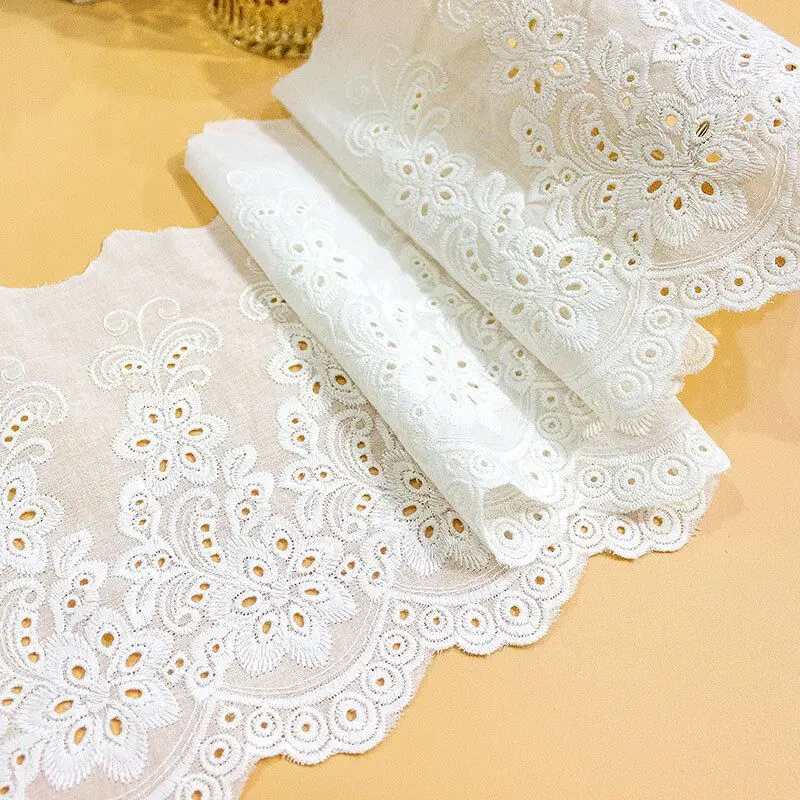 17.5CM Wide White Cotton Hollow Embroidered Lace Ribbon 3d Flowers Fabric Dress Applique Apparel DIY Sewing Accessories