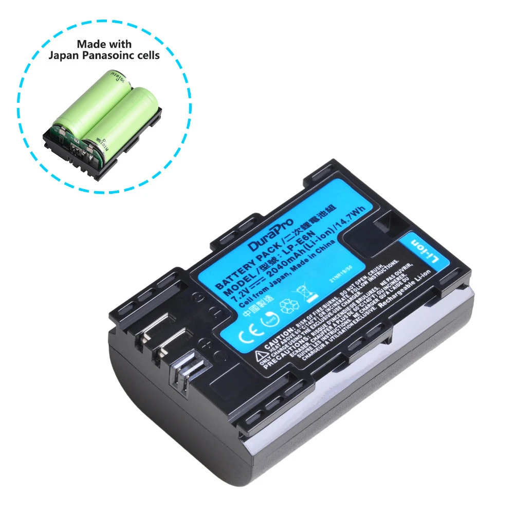 

DuraPro 2040mAH LP-E6 LP-E6N Bateria LPE6 Battery Made with Japan Cells for Canon EOS 5DS 5D Mark II III 6D 7D 60D 60Da 70D 80D