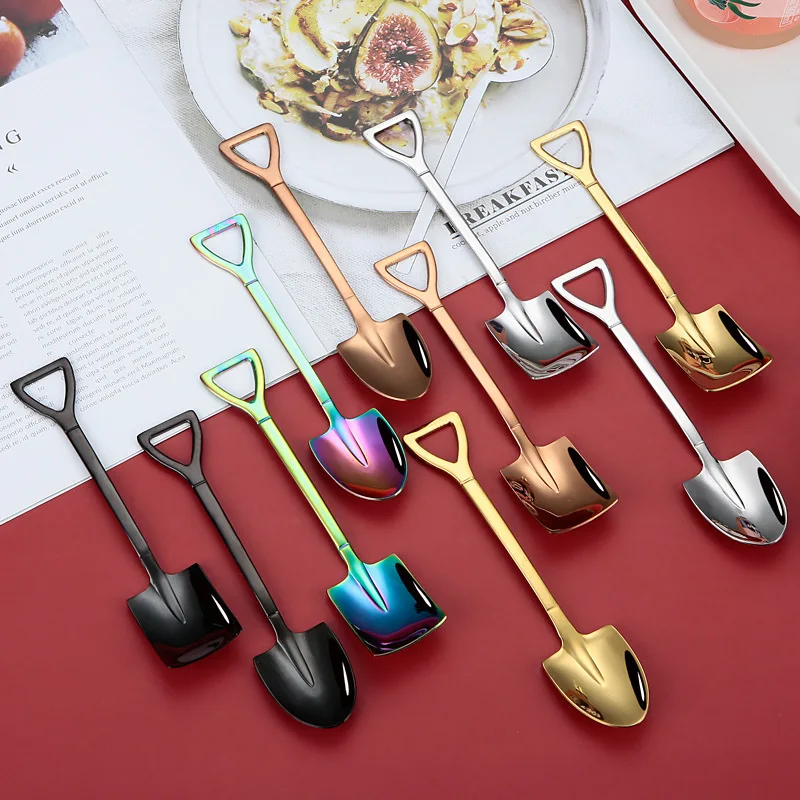 304 Stainless Steel Coffee Spoon Creative Retro Dessert Shovel Watermelon Ice Cream Spoons Tip Flat Shovel Gift Tableware Home