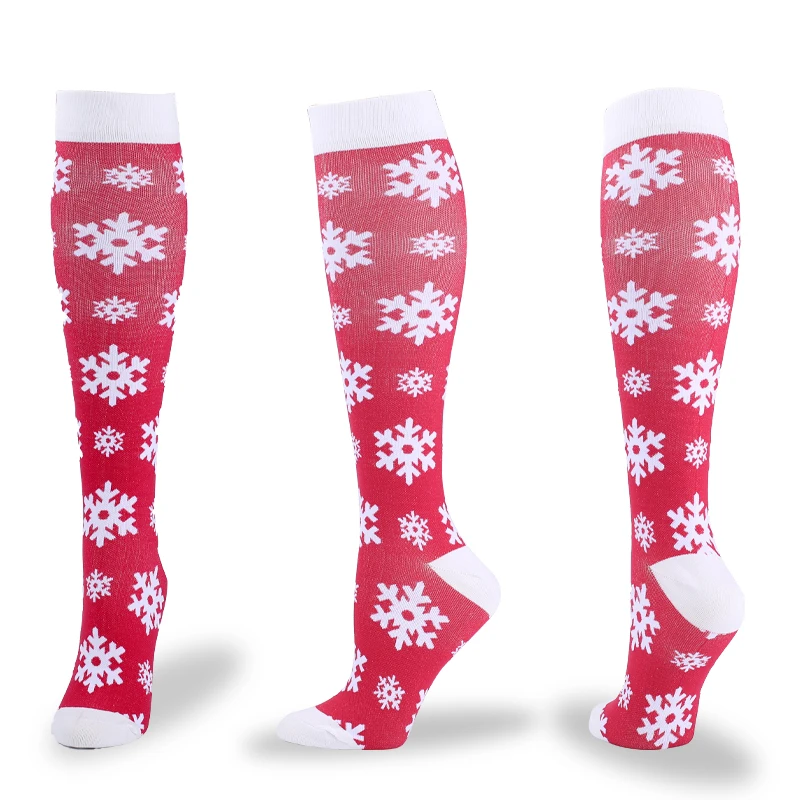 New Christmas Compressive Stockings Snowflake Socks Compression Sports Running Nylon Relieve Muscle Fatigue and Varicose Veins