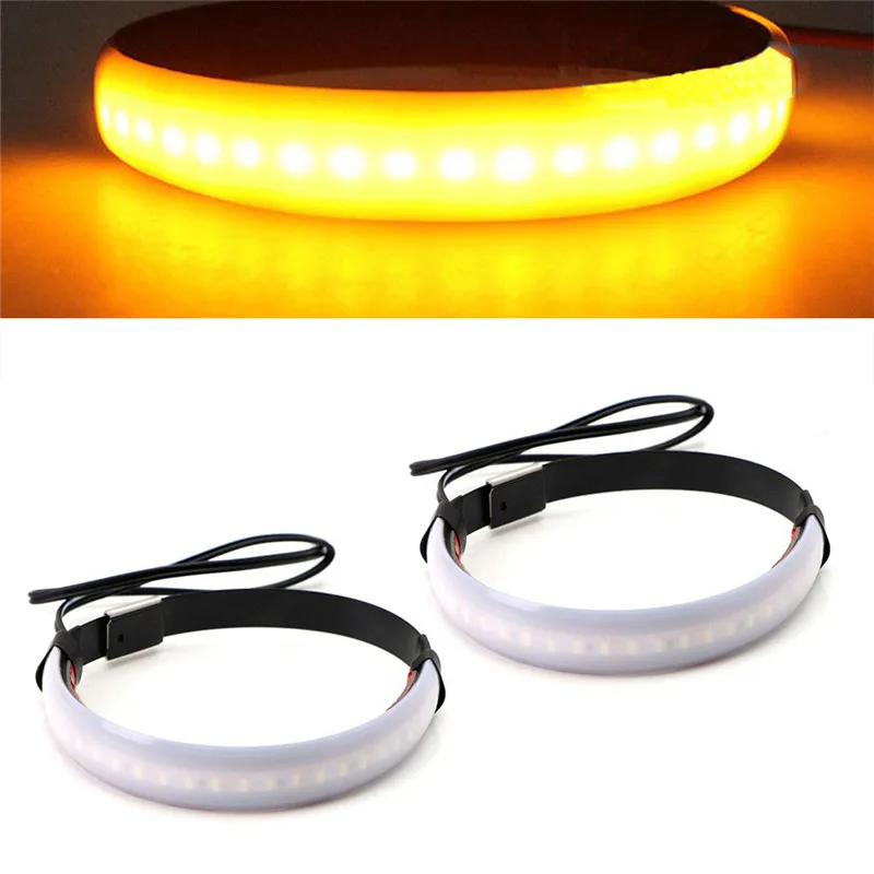 Universal Cool Super Bright Amber LED Fork Turn Signal Lights Strip for Motorcycle LED Ring Turning Light Flexible