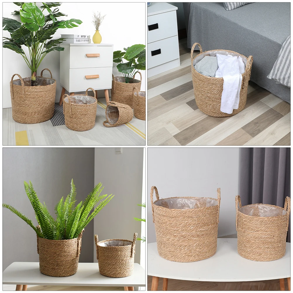 Basket Woven Flower Plant Planter Storage Pot Vase Seagrass Rattan Straw Baskets Flowerpot Wicker Rope Holder Pots Rustic Floor