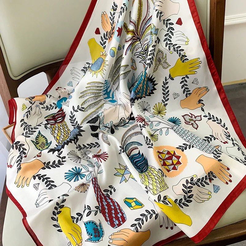 

KOI LEAPING new summer decoration woman fashion scarves popular flower printing 70cm small square scarf soft headscarf hot gift