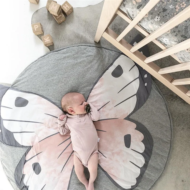 

Floor Mats Butterfly Baby Crawling Mats 90X90cm Nordic Household Rug Soft Cotton Play Mat for Children's Room