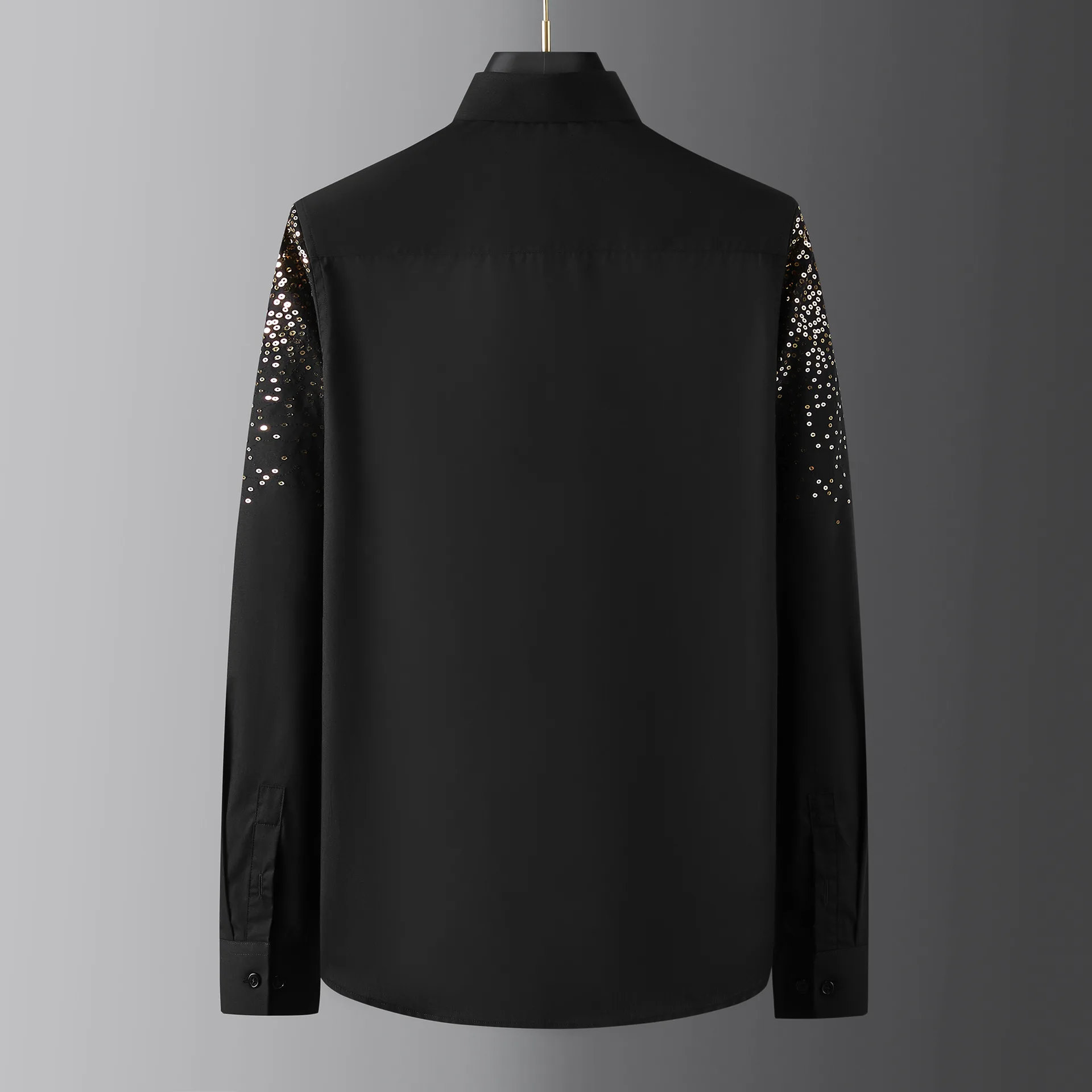 Luxury Golden Sequin Embroidery Shirts Men Long Sleeve Slim Business Formal Dress Shirts Casual Social Party Banquet Tuxedo