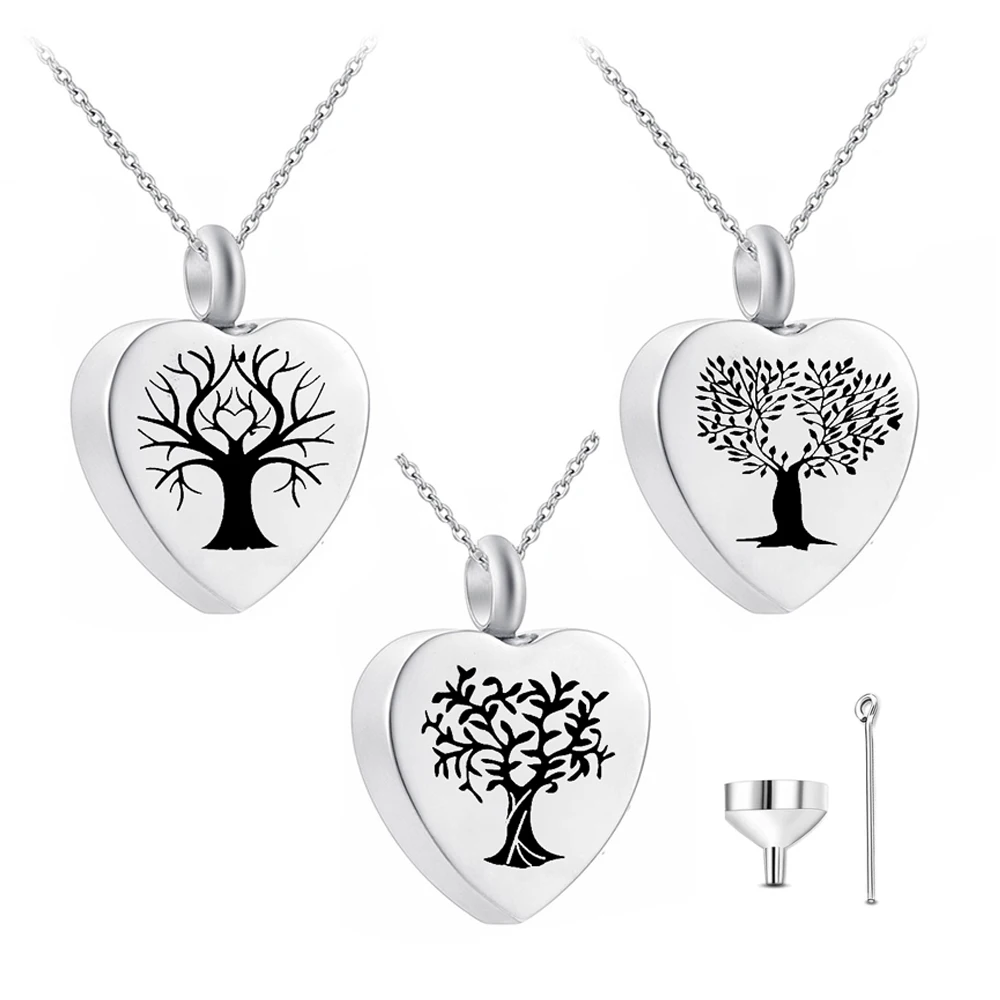 Tree of life urn necklace cremation jewelry for human ashes keepsake heart pendant cremation for memorial jewelry