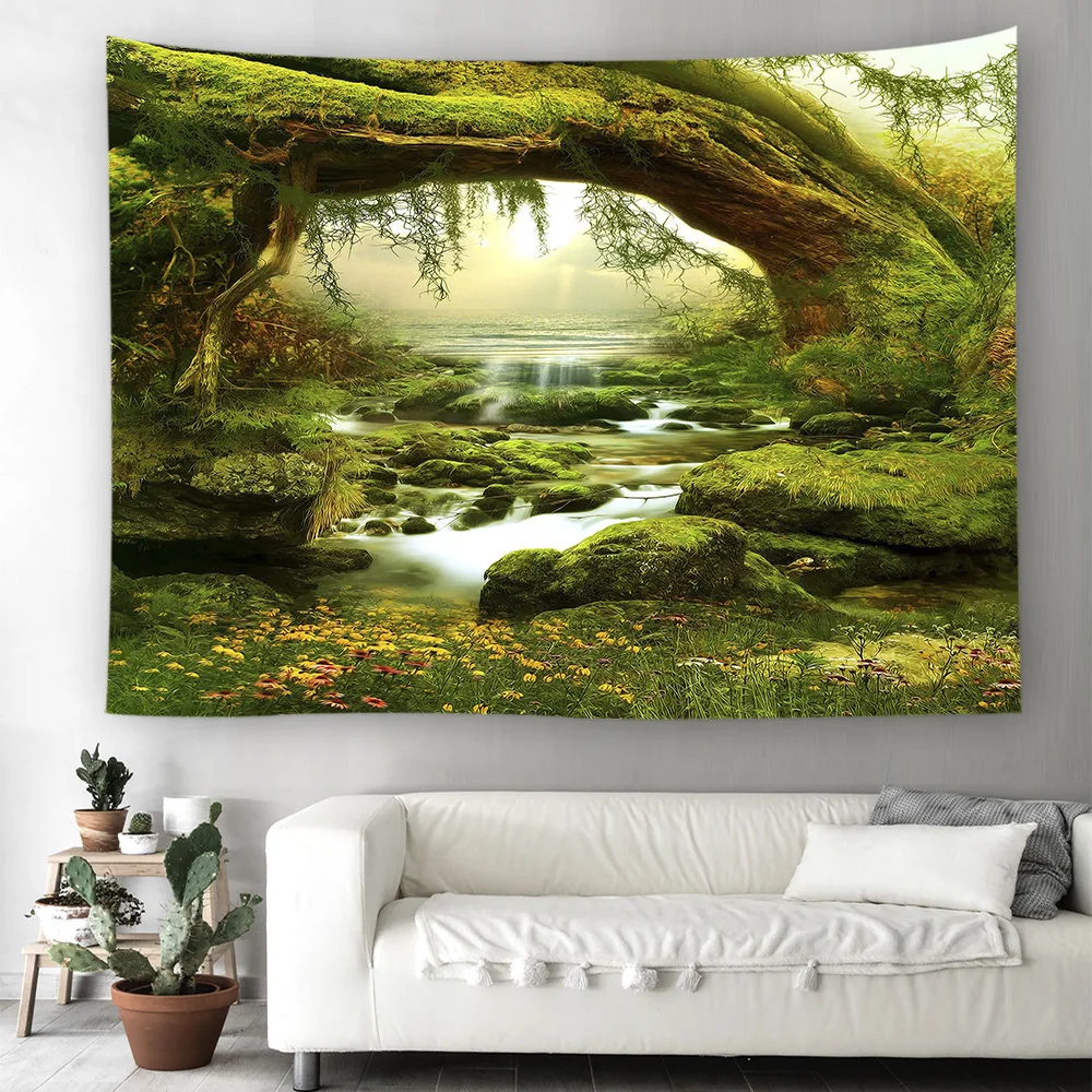 Forest Stream Tapestry Wall Hanging 3D Sandy Beach Picnic Rug Camping Tent Sleeping Pad Home Decor Bedspread Sheet Wall Cloth