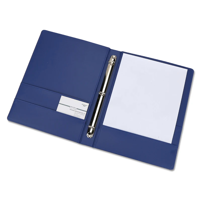 Kingfom PU Leather Loose-leaf Paper Ring Binders 3 Rings File Folder with Pocket A4 Document Paper Storage Holder