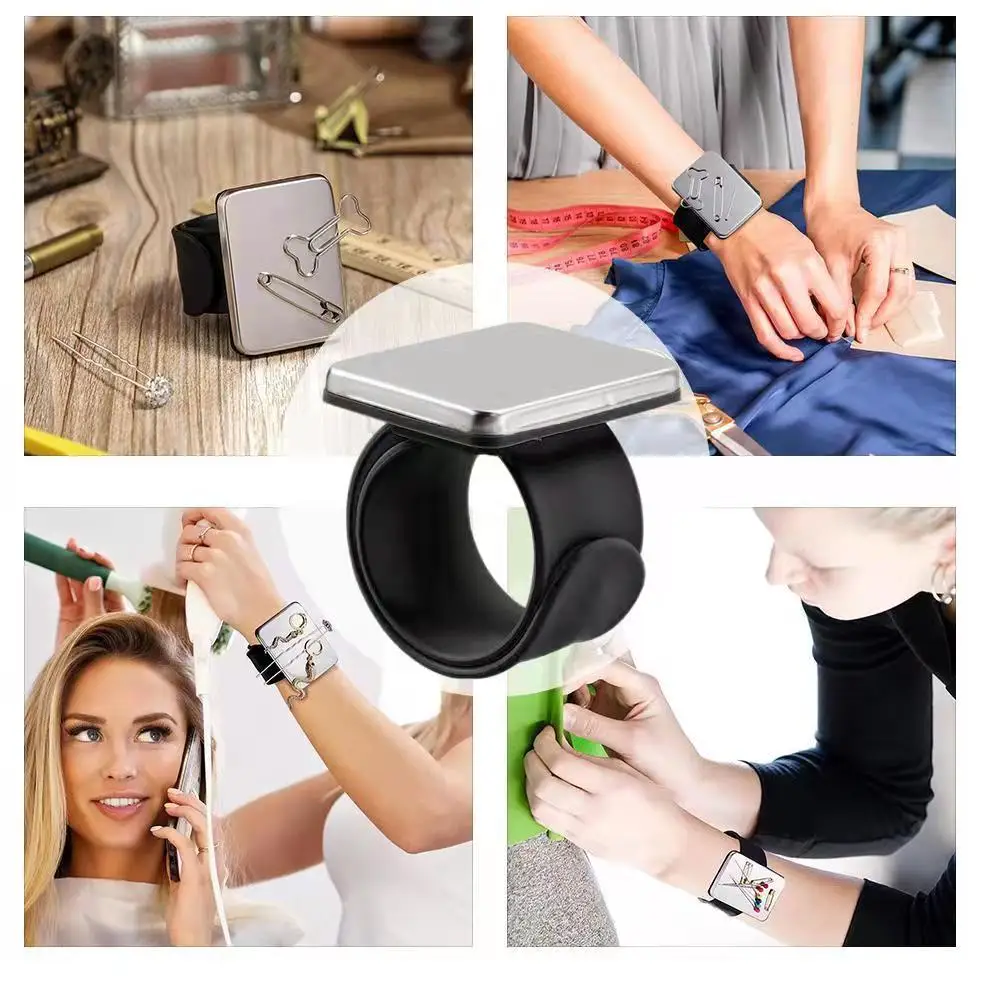 Magnetic Sewing PinCushion Silicone Wrist Needle Pad Safe Bracelet Pin Cushion Storage Sewing Pins Wristband Pin Holder 5 Colors