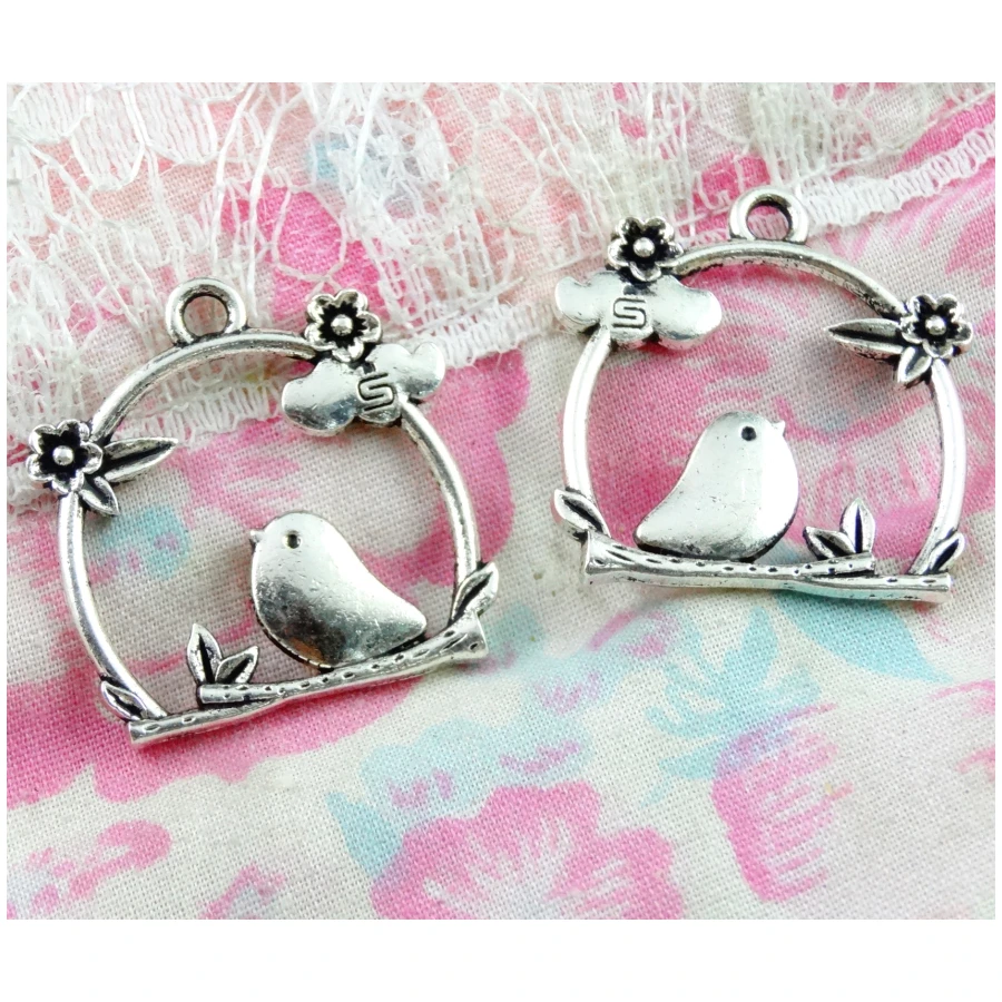 30 Pcs 25.5*26MM  Birds Pendant Bronze Color Antique Silver Plated Charms Diy Jewelry Accessories