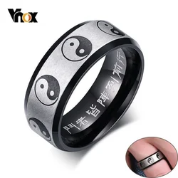 Vnox Traditional Chinese Ying Yang Rings for Men Woman 8MM Black Stainless Steel Exorcism Gossip Male Prayer Jewelry