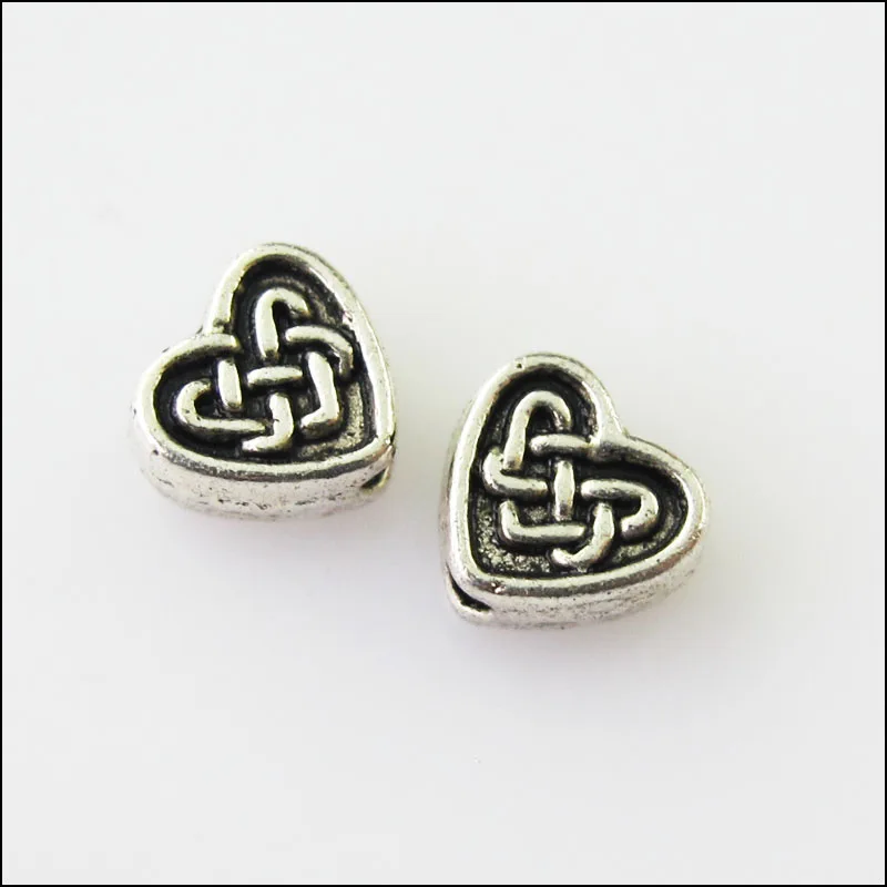 60 New Chinese Knot Heart Charms Tibetan Silver Tone Spacer Beads 5.5x6.5mm