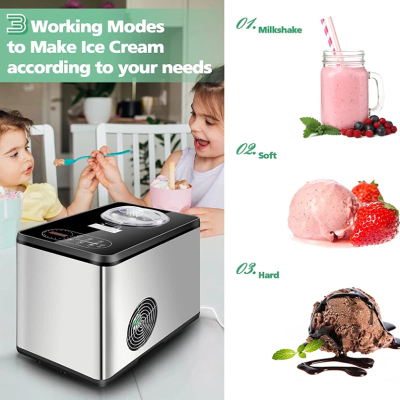 Automatic compressor for fast home production of small mini ice cream machine Milk Shake Sheba Gelato 220-240V 50Hz 1.5L 150W