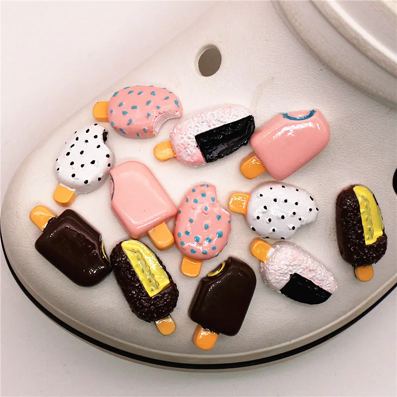 Mini Simulation Ice Cream Shoe Charms Decoration Realistic Chocolate Cold Drink Shoe Accessories fit Kid\'s Party X-mas