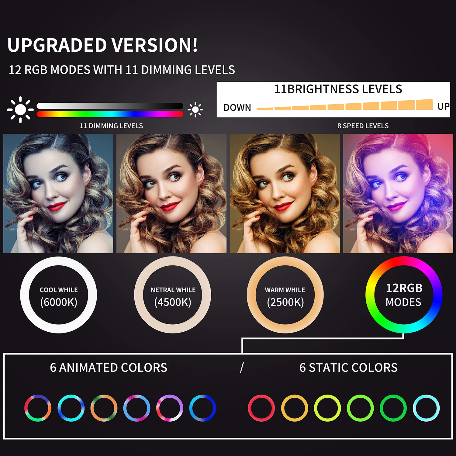 Lampu LED Cincin Selfie RGB 26Cm 33Cm dengan Tripod Berdiri Lampu Cincin Studio Fotografi untuk Ponsel TikTok Youtube Makeup Video Vlog