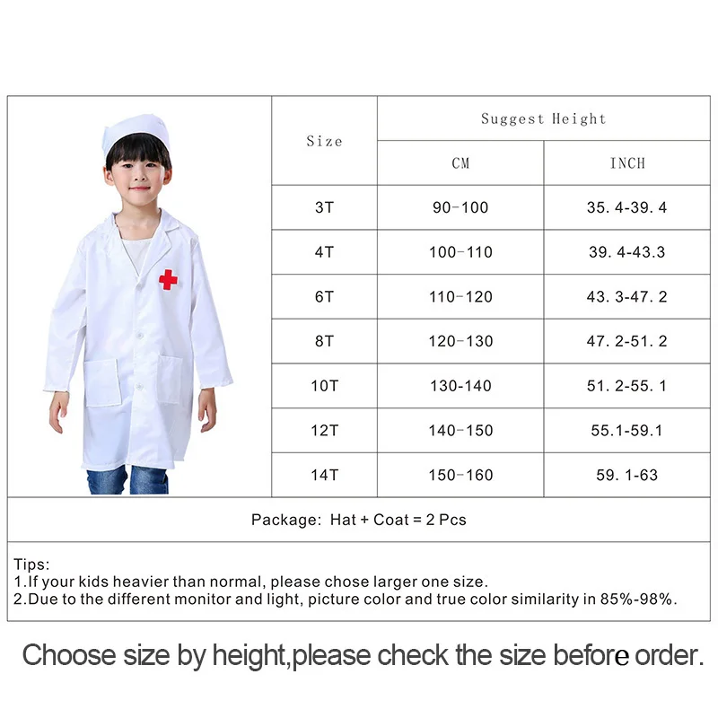 Médico e enfermeira Uniformes para meninos e meninas, Fantasia de Role Play Costume, Cross Coat para crianças, Cosplay Outfits para festa, Conjunto