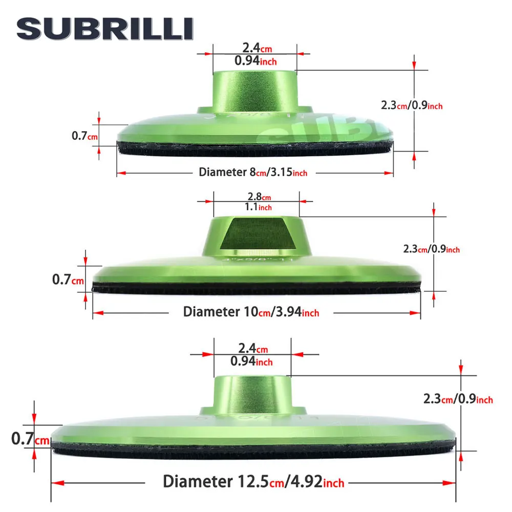 SUBRILLI 3/4/5/7 Inch Aluminum Based Backing Pad For Diamond Polishing Pad Hook & Loop Adapter Backer Holder M14 5/8-11 Thread