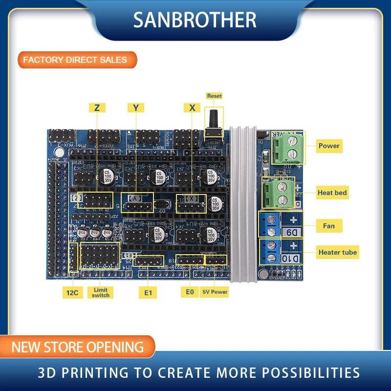 Rampas 1.6 painel de controle expansão com dissipador calor rampas atualizadas 1.4/1.5 para arduino placa impressora 3d