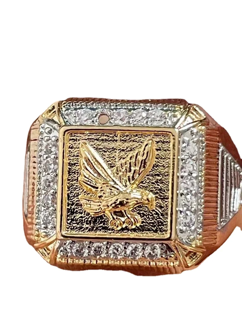 2024 Ring Male Korean Fashion Gothic Accessories Elegant Men's Electroplating Eagle Peripheral Diamond-Studded Ring Gold Jewelry