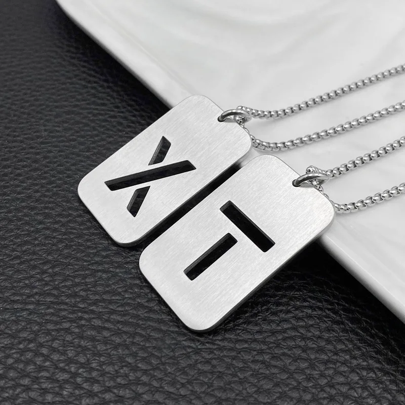 Hip Hop Stainless Steel Mens 26 Initial Letter Alphabet Necklace Military Army Dog Tag Pendant Necklaces for Women Jewelry