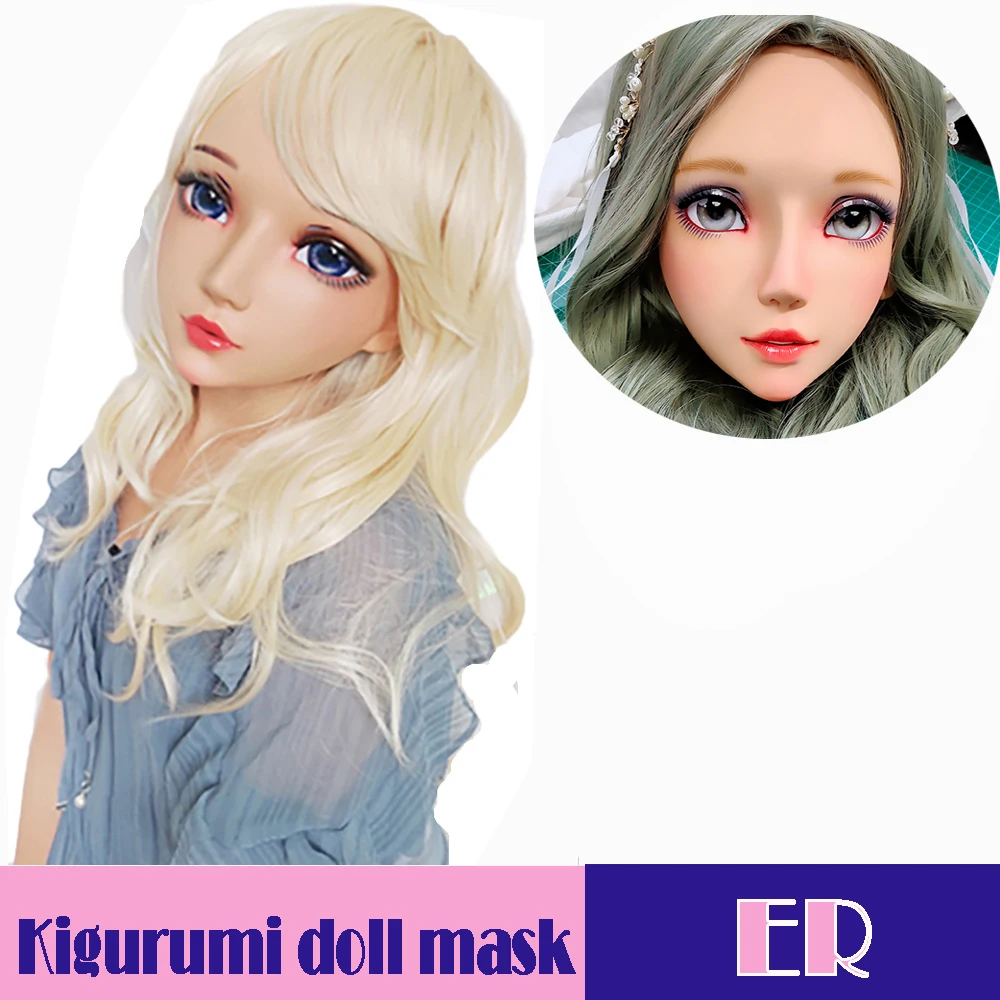 (Er)Female Sweet Girl Resin Half Head Kigurumi BJD Eyes Crossdress Cosplay Japanese Lolita Doll Mask With Fairy Ear Full Set