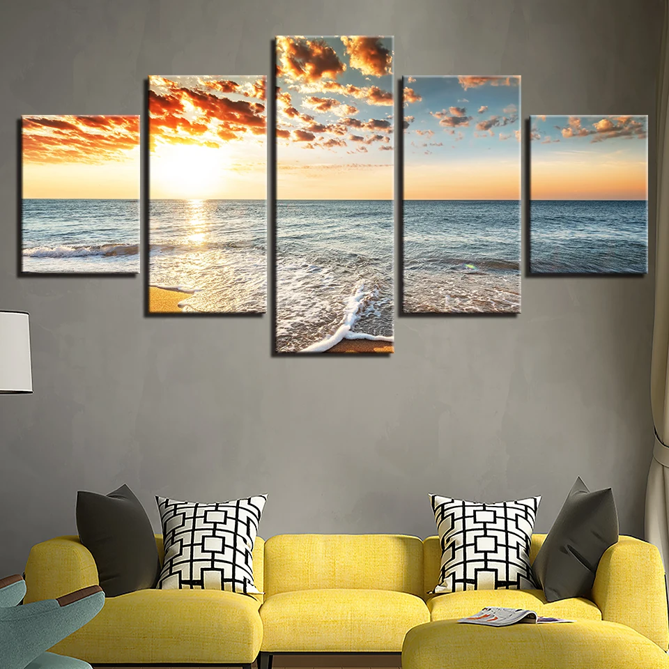 5 pcs diamond painting full square round drill 5 Pcs Sunset Landscape Sea Beach mosaic 3d cross stitch diamond embroidery, FS52