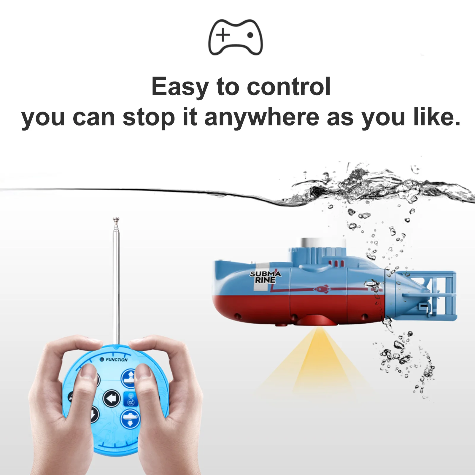 Mini RC Submarine 0.1M/s Speed Remote Control Boat Outdoor Waterproof Diving Toys Simulation Model Kids Boys Girls Birthday Gift