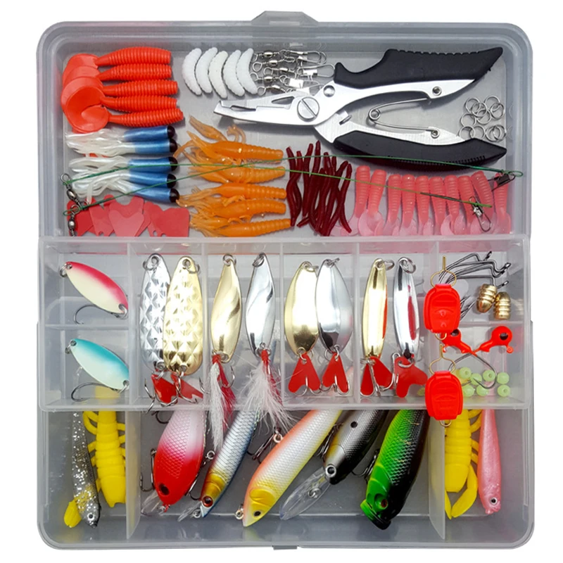 Fast Shipping Multi Fishing Lure Mixed Colors Plastic Metal Bait Soft Lure Kit Fishing Tackle Wobbler Spoon Artificias