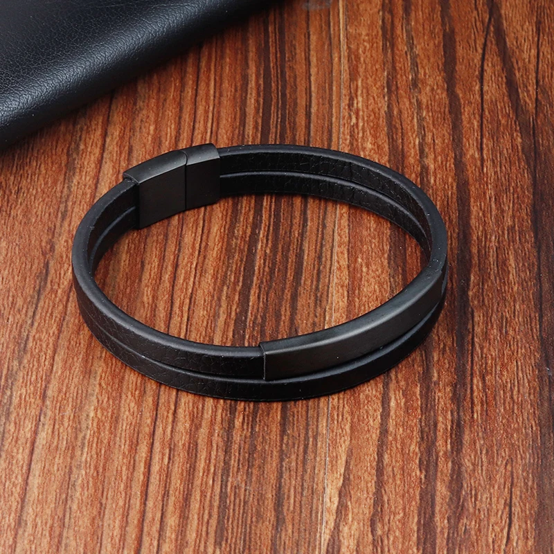 New Fashion Simple Leather Braid Bracelet Stainless Steel Buckle Clasps For Men Handmade Bangle Wholesale Charm Jewelry Gift