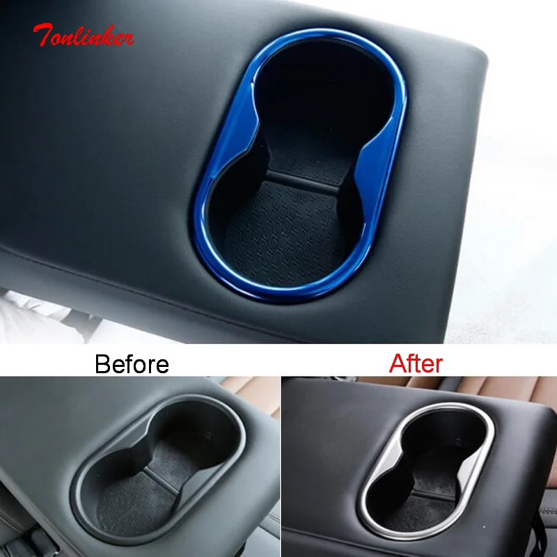 

Tonlinker Interior Rear Water Holder Cover sticker For Geely SX11 Coolray 2018-20 Car styling 1Pcs Stainless steel Cover Sticker