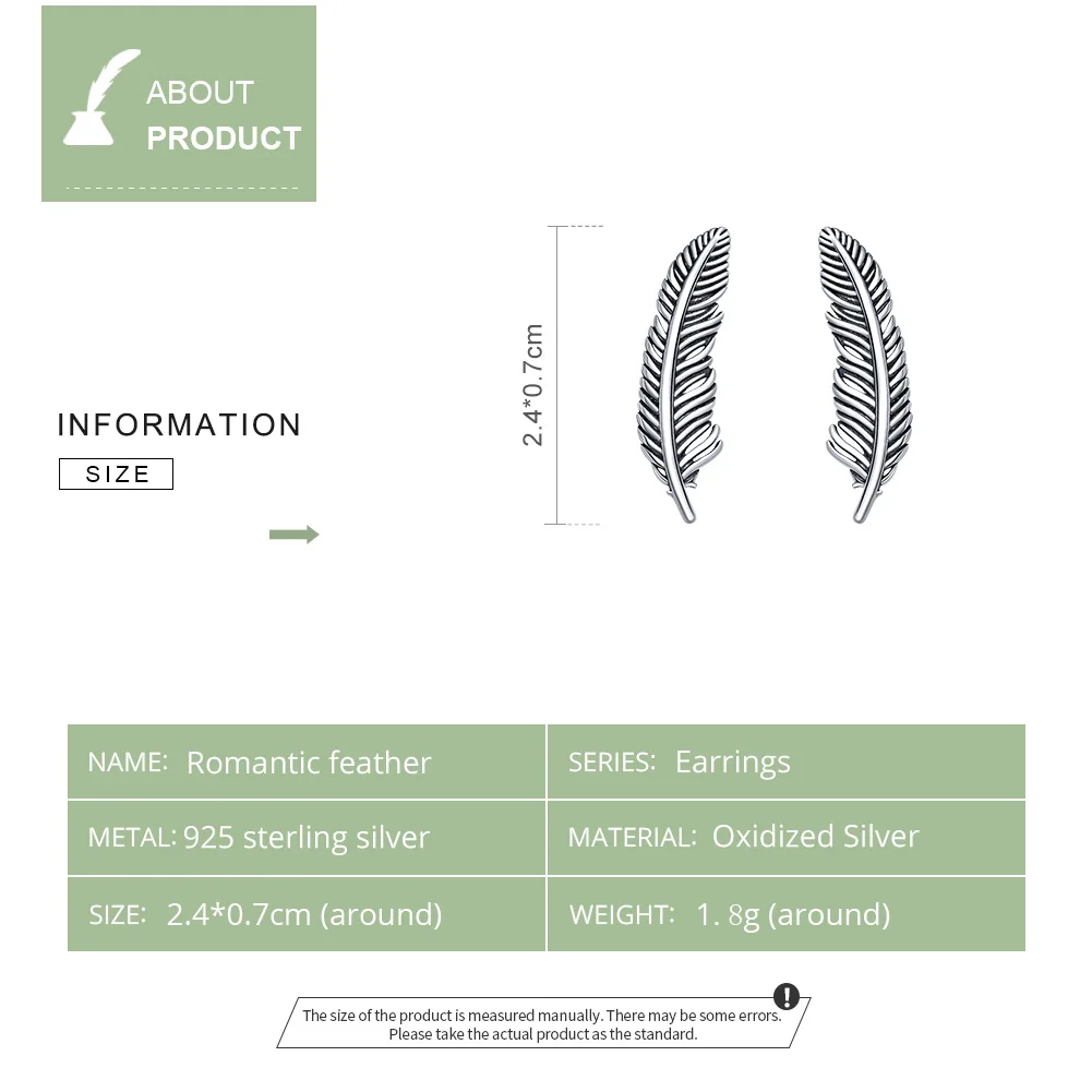 WOSTU Vintage Feather Stud Earrings 925 Sterling Silver Fashion Small Earrings For Women Wedding Authentic S925 Jewelry FIE865