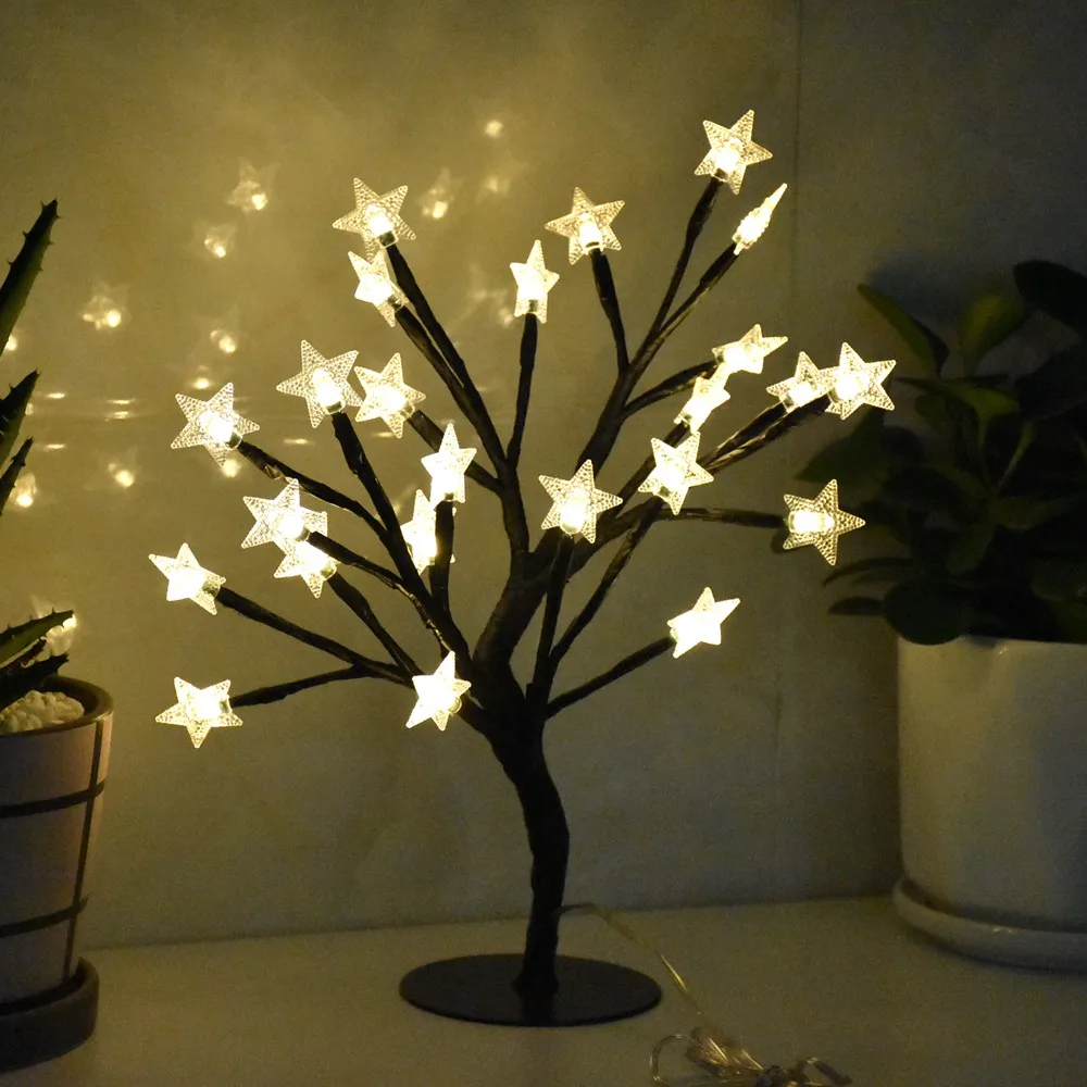 

Indoor LED Christmas Decor Desktop Night Lamps USB 24Leds Fairy Holiday Bedroom Lamp Wedding Party Star Decoration Table Lamps