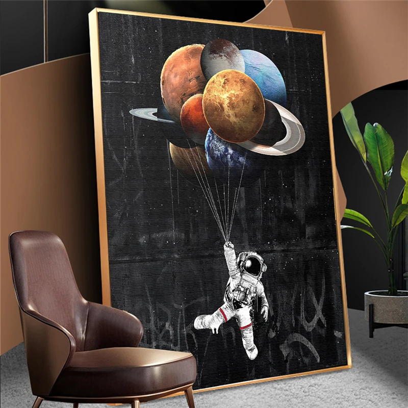 Astronaut Outer Space Oil Painting on Canvas Kids Room Decor Dreaming Stars Poster and Print Wall Pictures for Home Decoration