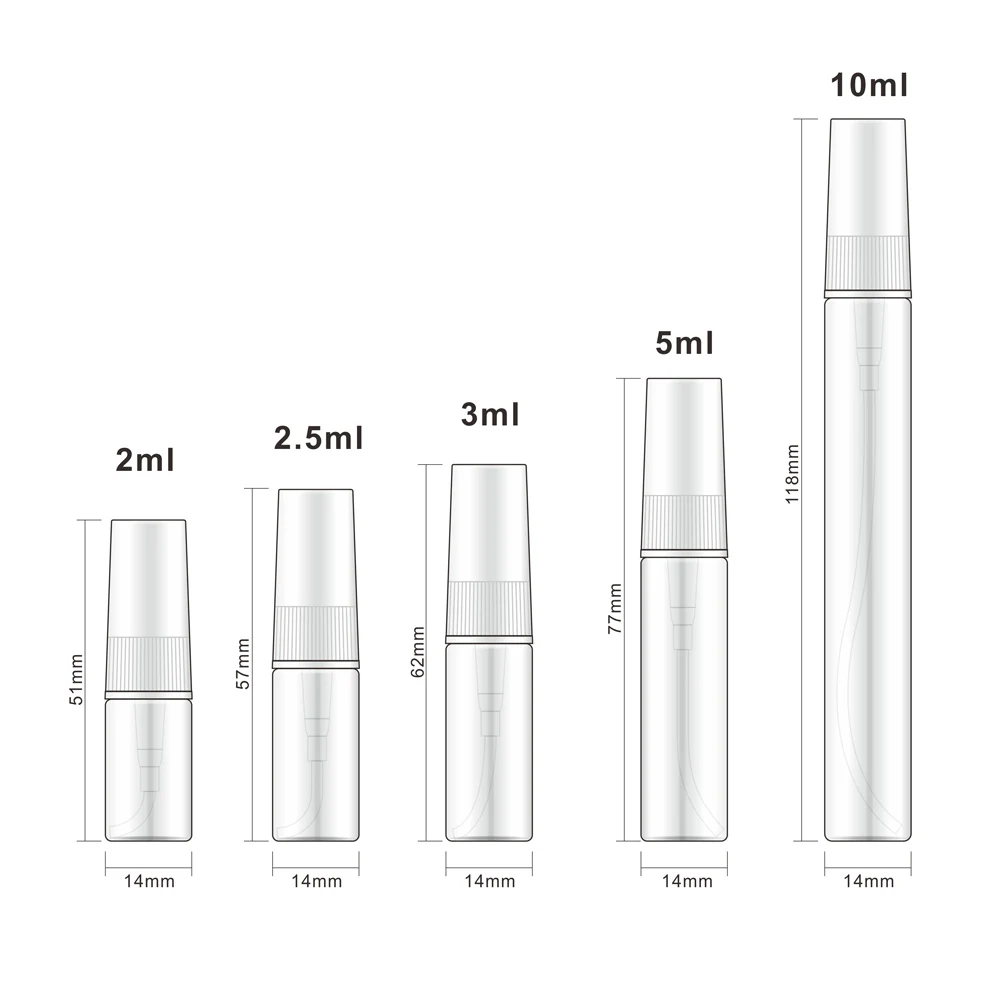 100 Pcs/Lot 2ml~10ml Glass Bottle Empty Perfume Bottle Spray White Atomizer Travel Cosmetic Container