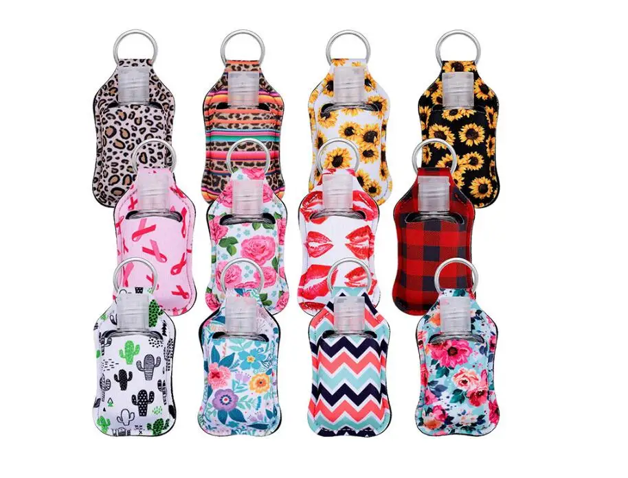 Hand Sanitizer Holder Keychains Portabl Covers Neoprene Wristlet Keychain Lanyards Protective Cases Colors for Girls Women