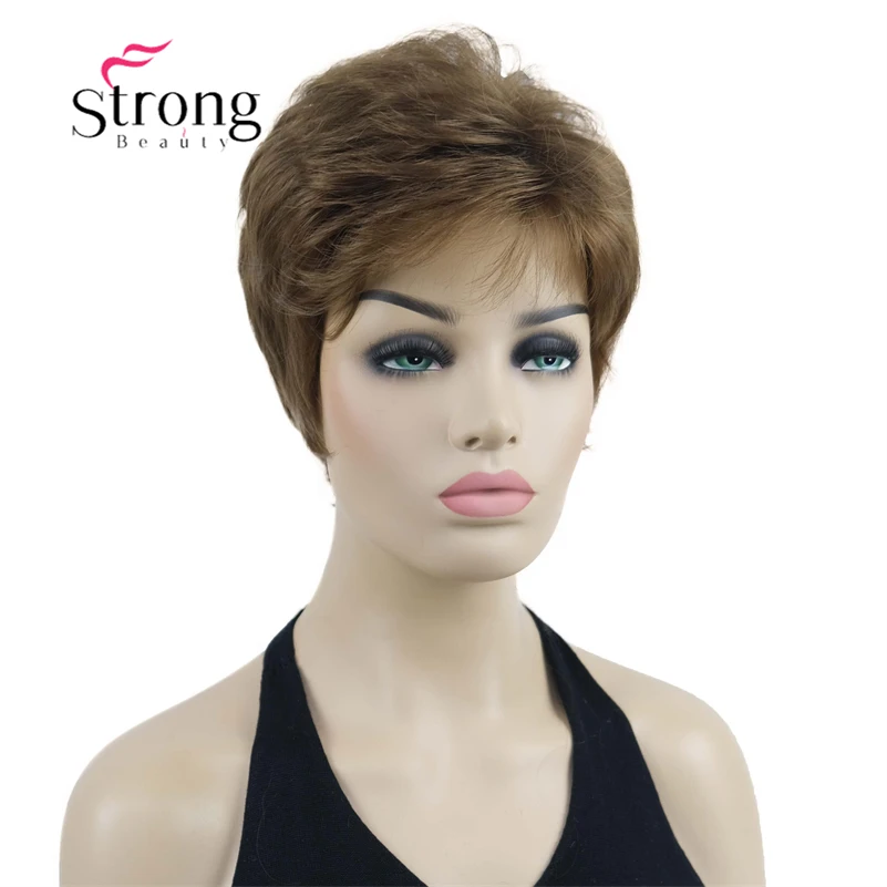 StrongBeauty-peluca sintética de aspecto Natural, pelo corto, esponjoso, marrón dorado