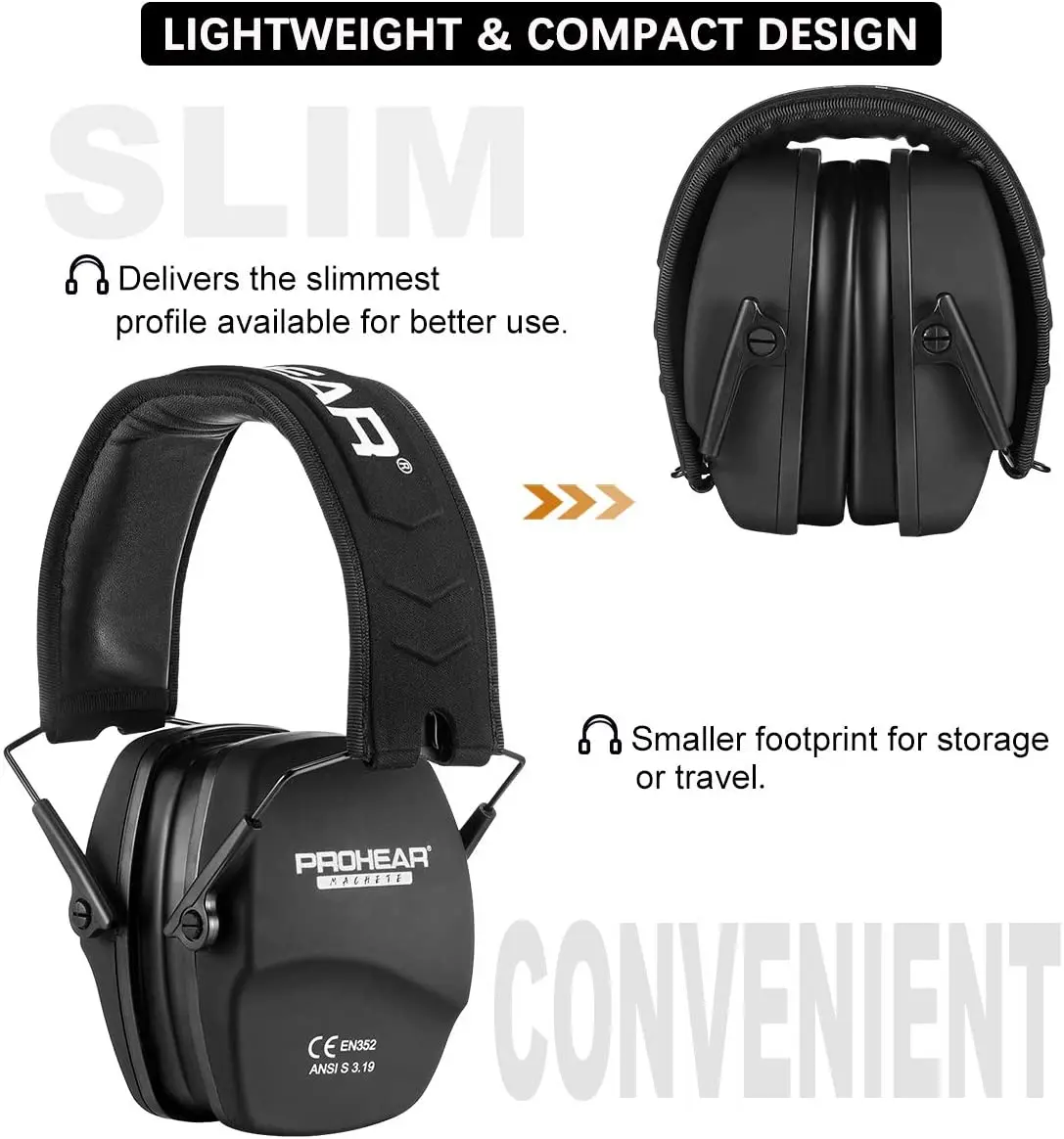 ZOHAN ยิงหูป้องกัน Earmuffs ลดเสียงรบกวน Slim Passive Hearing Protector พับ NRR 26dB ชุดหูฟัง